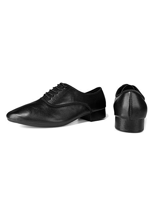 DKZSYIM Mens Classic Lace-up Leather Dance Shoes Rubber Sole Latin Modern Dancing Shoes,Model WQL