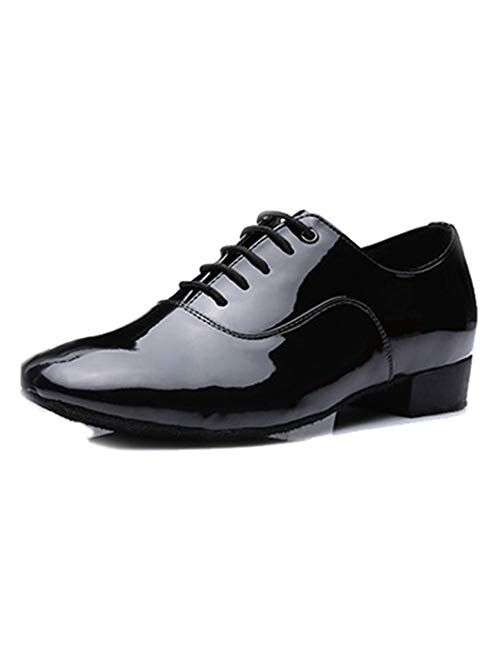 DKZSYIM Mens Classic Lace-up Leather Dance Shoes Rubber Sole Latin Modern Dancing Shoes,Model WQL