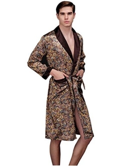 Lavenderi Mens Silky Satin Lounge Robe, Long Lightweight Sleepwear