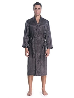 Lavenderi Mens Silky Satin Lounge Robe, Long Lightweight Sleepwear