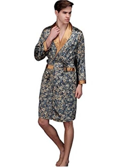 Lavenderi Mens Silky Satin Lounge Robe, Long Lightweight Sleepwear