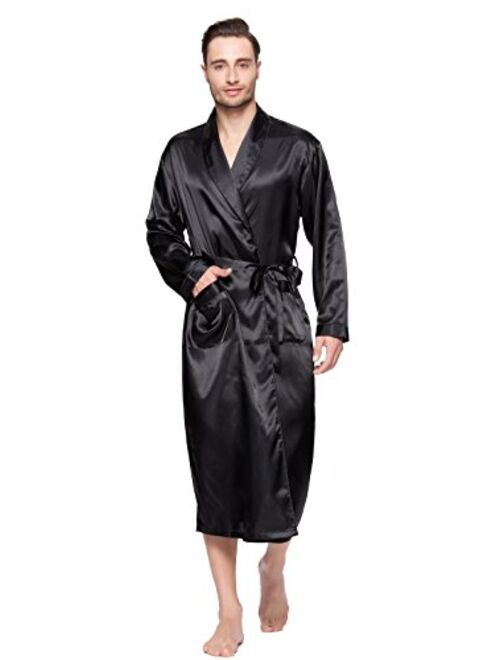 Lavenderi Mens Silky Satin Lounge Robe, Long Lightweight Sleepwear