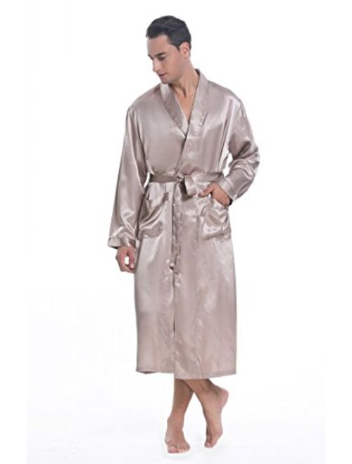 Lavenderi Mens Silky Satin Lounge Robe, Long Lightweight Sleepwear