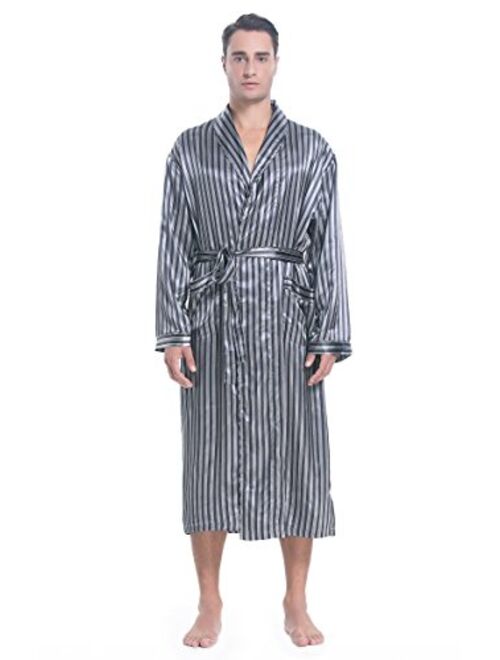 Lavenderi Mens Silky Satin Lounge Robe, Long Lightweight Sleepwear