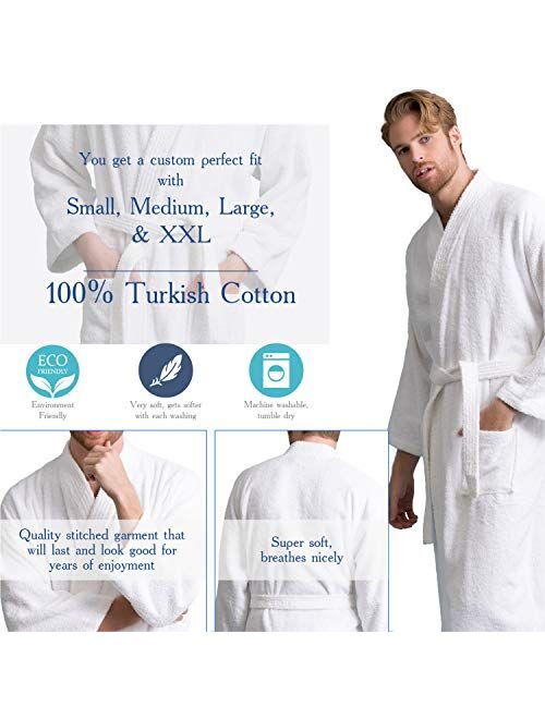 Men's Bathrobe Comfortable 100% Turkish Cotton, Soft, Warm in 10 Colors