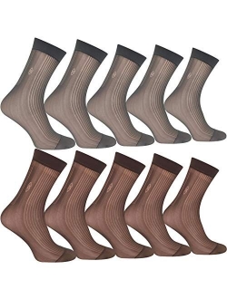 10 Pairs Mens Ultra Thin Dress Socks Silk Sheer Business Socks Soft Nylon Work Trouser Sox Mid Calf