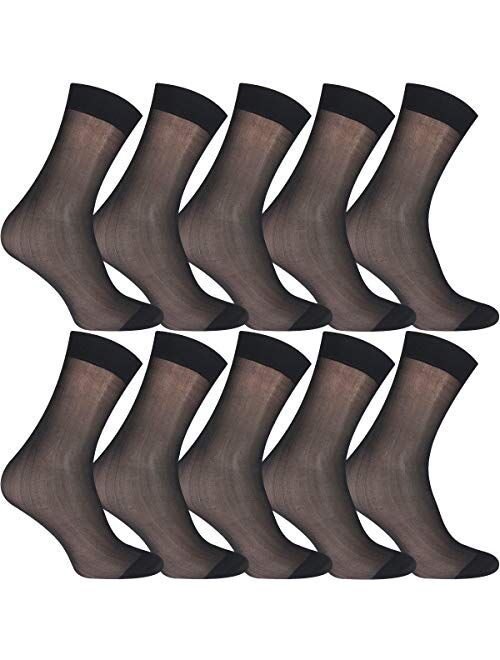 10 Pairs Mens Ultra Thin Dress Socks Silk Sheer Business Socks Soft Nylon Work Trouser Sox Mid Calf