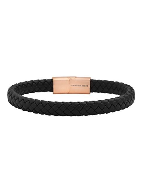 Geoffrey Beene Men's Braided Genuine Leather Bracelet with Stainless Steel Magnetic Closure