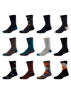 Men's Colorful Dress Socks - Conservative Patterned Striped Cotton Crew Socks For Men - 12 Pack