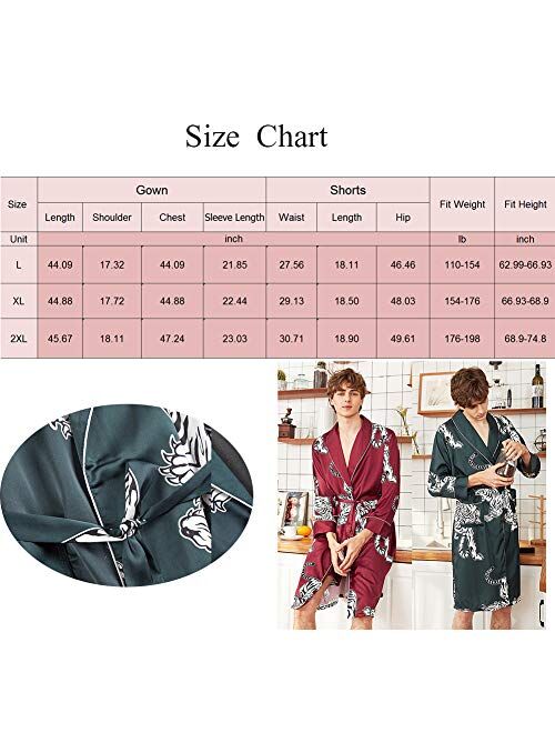 COSOSA Men's Satin Robe with Shorts - Nightgown Soft Printed Bathrobes Pajamas Sleepwear