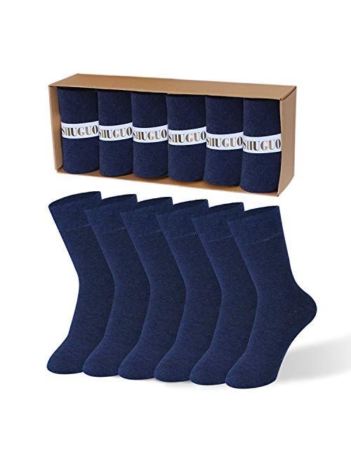 Mens Dress Socks, 98% Cotton Classic Business Socks for Men, Solid Color Lightweight Casual Crew Socks, 6 Pairs Pack