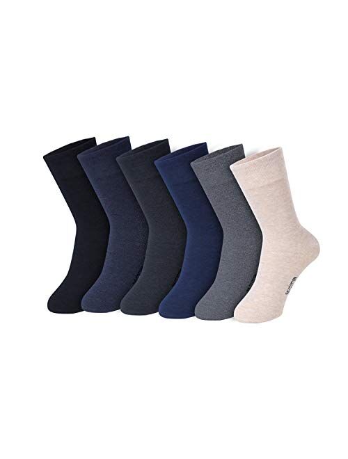 Mens Dress Socks, 98% Cotton Classic Business Socks for Men, Solid Color Lightweight Casual Crew Socks, 6 Pairs Pack