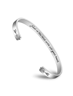 Encouragement Gifts Bracelet Cuff Bangle Women Mantra Quote Stainless Steel Silver