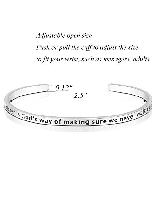 Encouragement Gifts Bracelet Cuff Bangle Women Mantra Quote Stainless Steel Silver