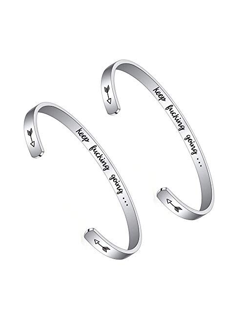 Encouragement Gifts Bracelet Cuff Bangle Women Mantra Quote Stainless Steel Silver