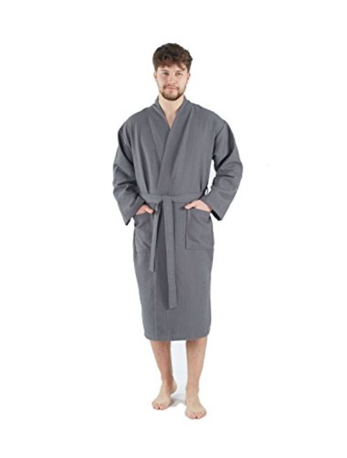 Bagno Milano Mens Waffle-Knit Bathrobe Lightweight Hotel Spa Robe, Made in Turkey