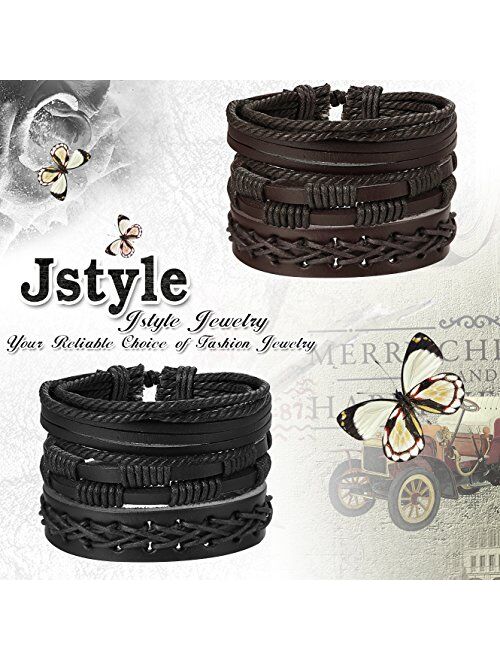 Jstyle 12Pcs Braided Leather Bracelet for Men Women Cuff Wrap Bracelet Adjustable Black and Brown (A:12Pcs)