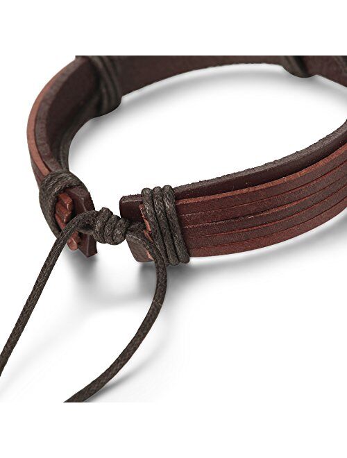 Jstyle 12Pcs Braided Leather Bracelet for Men Women Cuff Wrap Bracelet Adjustable Black and Brown (A:12Pcs)