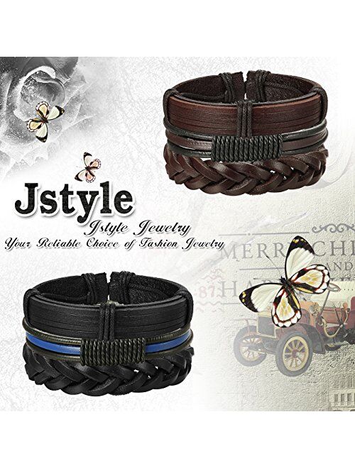 Jstyle 12Pcs Braided Leather Bracelet for Men Women Cuff Wrap Bracelet Adjustable Black and Brown (A:12Pcs)