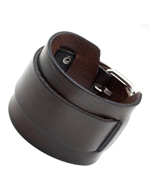 Zysta Genuine Leather Bracelet Punk Rock n Roll Unisex Women Wide Wrist Belt Wrap Mens Cuff Wristband Bangle Strap Adjustable 7.2"-9" Black, Brown