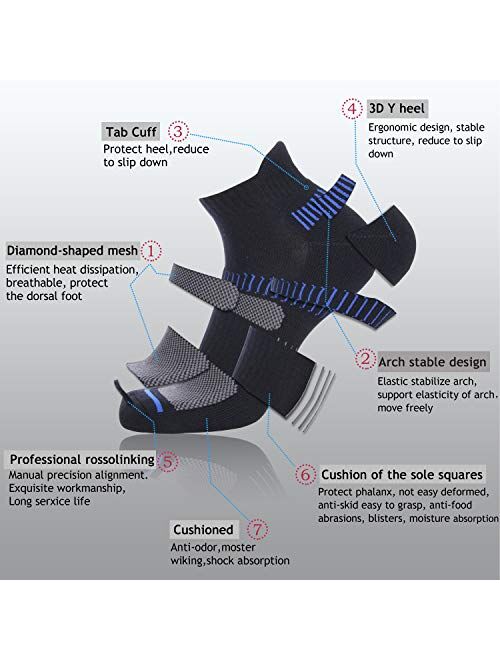 Cooplus Mens Ankle Socks Athletic Cushioned Breathable Low Cut Tab With Arch Support-6Pairs