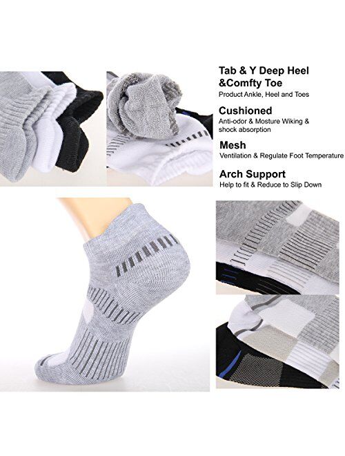 Cooplus Mens Ankle Socks Athletic Cushioned Breathable Low Cut Tab With Arch Support-6Pairs