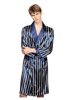 Haseil Men's Satin Kimono Robe Spring Summer Shawl Collar Sleepwear Classic Silk Bathrobes