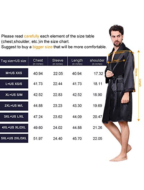 Haseil Men's Satin Kimono Robe Spring Summer Shawl Collar Sleepwear Classic Silk Bathrobes