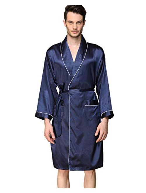 Haseil Men's Satin Kimono Robe Spring Summer Shawl Collar Sleepwear Classic Silk Bathrobes