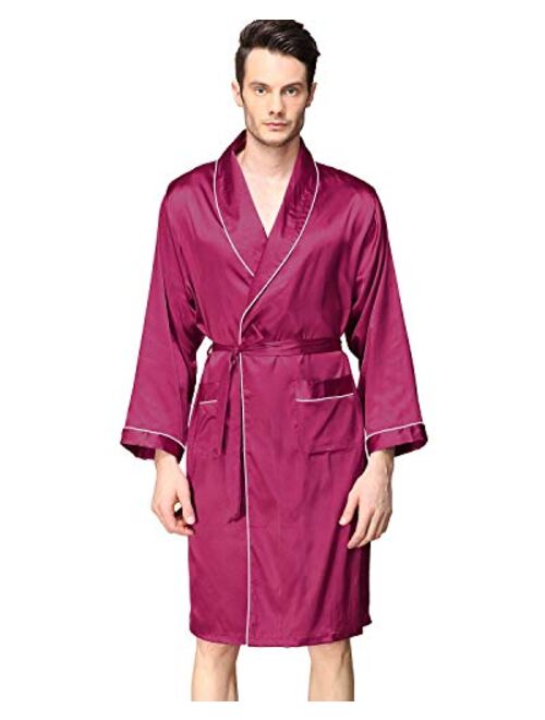 Haseil Men's Satin Kimono Robe Spring Summer Shawl Collar Sleepwear Classic Silk Bathrobes