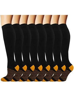 8 Pack Copper Knee High Compression Socks For Men & Women-Best For Running,Athletic,Medical,Pregnancy and Travel -15-20mmHg