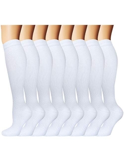 8 Pack Copper Knee High Compression Socks For Men & Women-Best For Running,Athletic,Medical,Pregnancy and Travel -15-20mmHg