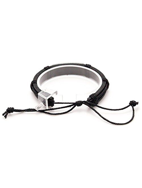 Fusamk Fashion Religious Cross Tag Bangle Leather Wristband Rope Link Bracelet