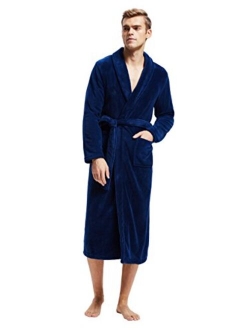 Men's Fleece Bathrobe Long Shawl Collar Plush Robe