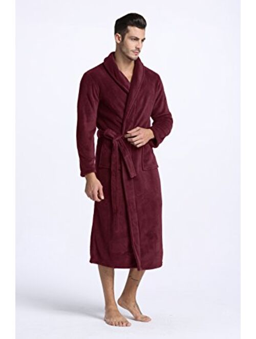 Men's Fleece Bathrobe Long Shawl Collar Plush Robe