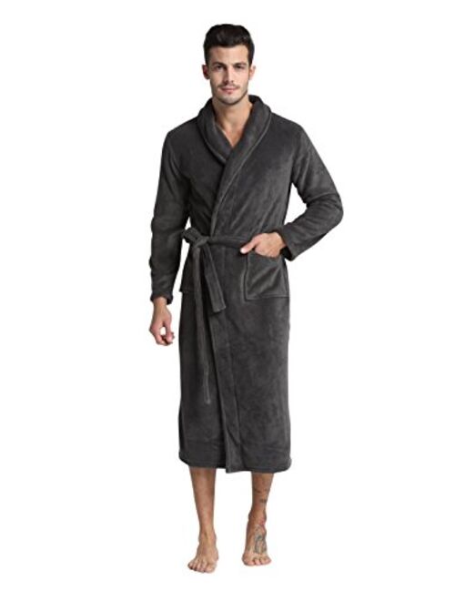 Men's Fleece Bathrobe Long Shawl Collar Plush Robe