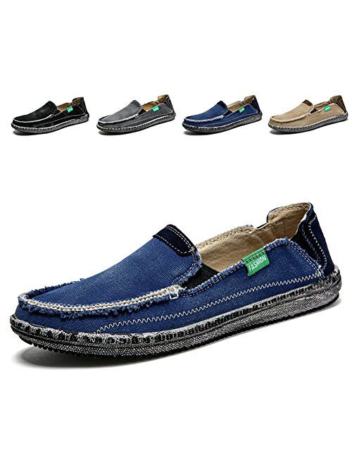 Men's Slip on Deck Shoes Loafers Canvas Boat Shoe Non Slip Casual Loafer Flat Outdoor Sneakers Walking