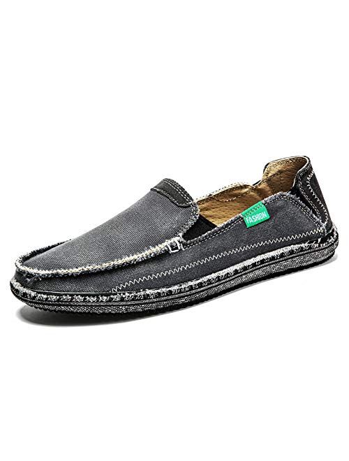 Men's Slip on Deck Shoes Loafers Canvas Boat Shoe Non Slip Casual Loafer Flat Outdoor Sneakers Walking