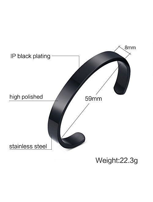 Mealguet Jewelry Stainless Steel Plain Polished Finish Cuff Bangle Bracelets for Men Women, 8mm,Gold Plated/Black/