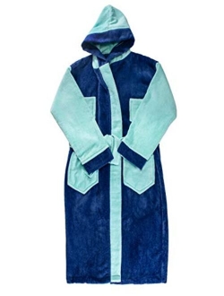 Abstract Bath Robe Towel Men's/Boys 100% Cotton Hooded-Terrycloth-Velour Finishing Outside- 2 Pockets- Color Navy/Blue