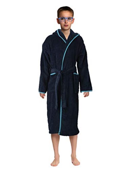 Abstract Bath Robe Towel Men's/Boys 100% Cotton Hooded-Terrycloth-Velour Finishing Outside- 2 Pockets- Color Navy/Blue