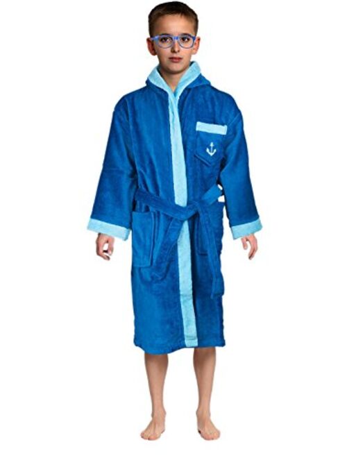 Abstract Bath Robe Towel Men's/Boys 100% Cotton Hooded-Terrycloth-Velour Finishing Outside- 2 Pockets- Color Navy/Blue