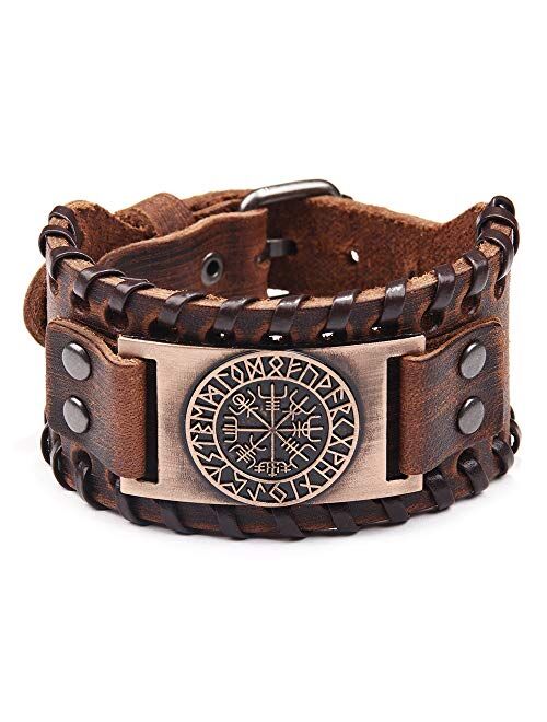 Viking Bracelet Norse Vegvisir - Nordic Bracelet with Runic Compass - Celtic Pagan Jewelry of Talisman (Vegvisir Bronze)