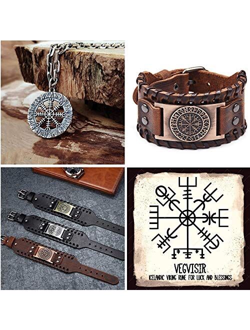 Viking Bracelet Norse Vegvisir - Nordic Bracelet with Runic Compass - Celtic Pagan Jewelry of Talisman (Vegvisir Bronze)