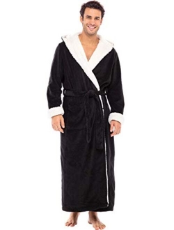 Men's Warm Fleece Robe with Hood, Plush Sherpa Big and Tall Bathrobe