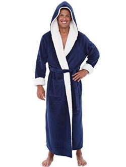 Men's Warm Fleece Robe with Hood, Plush Sherpa Big and Tall Bathrobe