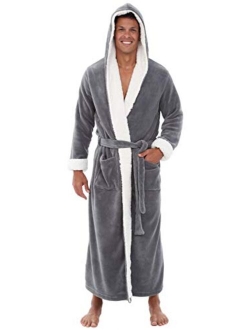 Men's Warm Fleece Robe with Hood, Plush Sherpa Big and Tall Bathrobe