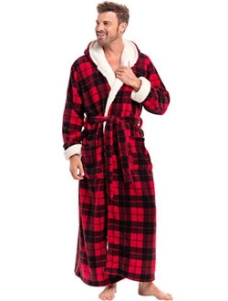 Men's Warm Fleece Robe with Hood, Plush Sherpa Big and Tall Bathrobe