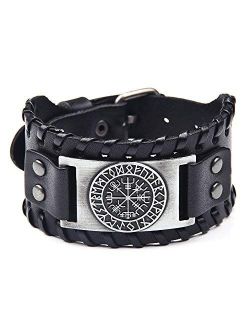 Viking Bracelet Norse Vegvisir - Nordic Bracelet with Runic Compass - Celtic Pagan Jewelry (Vegvisir Silver)