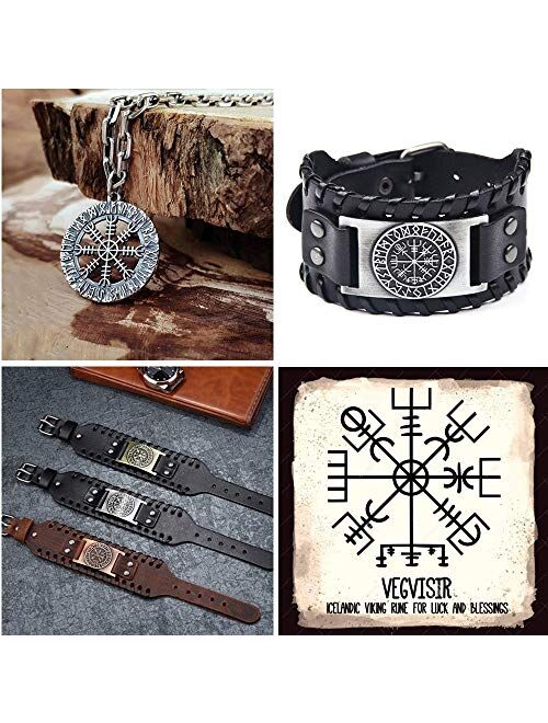 Viking Bracelet Norse Vegvisir - Nordic Bracelet with Runic Compass - Celtic Pagan Jewelry (Vegvisir Silver)